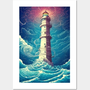 Lighthouse In A Celestial Storm Posters and Art